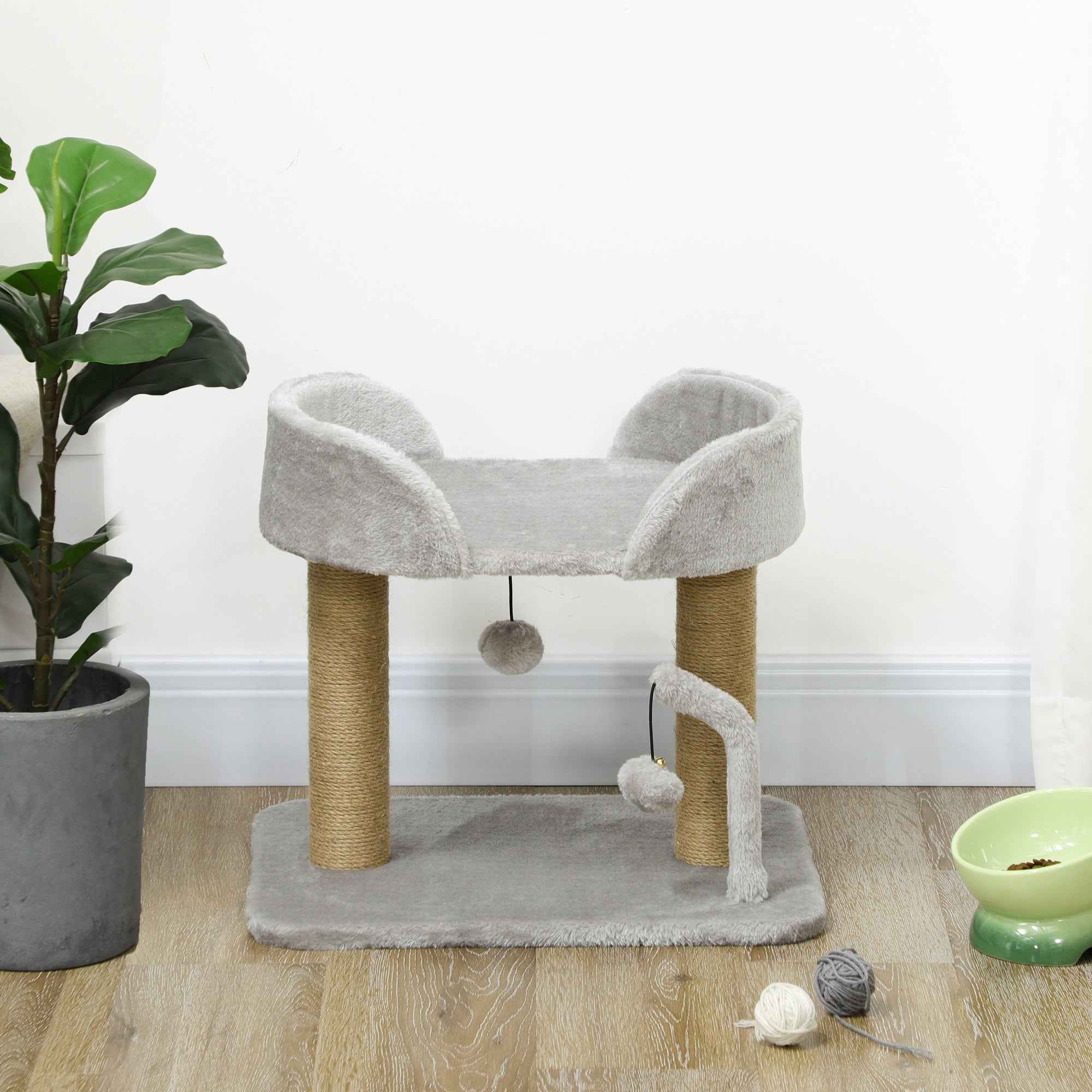 PawHut Cat Tree with Jute Scratching Post, Bed and Balls, 48x38x42 cm, Grey
