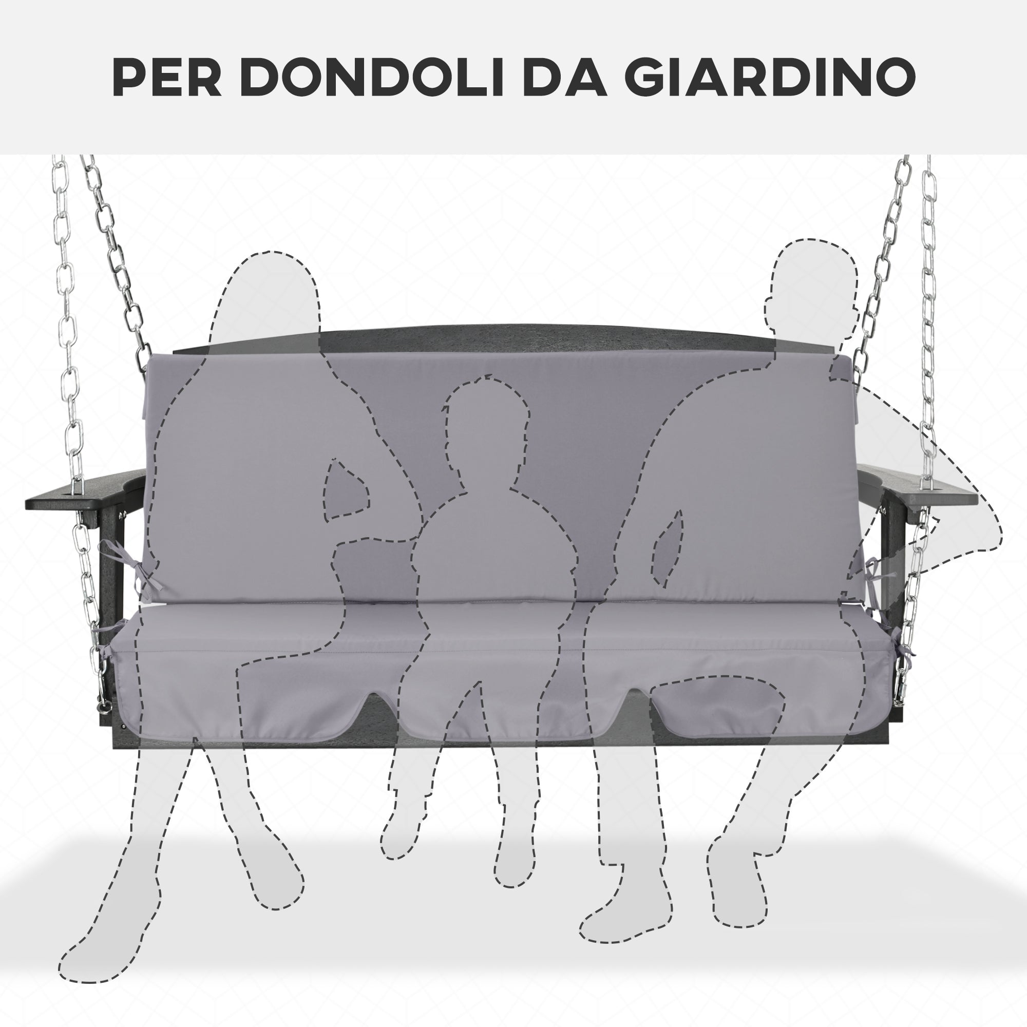Outdoor Cushions for 3-Seater Garden Swings with Laces, 2 Pieces of 130x45x5 cm, Grey