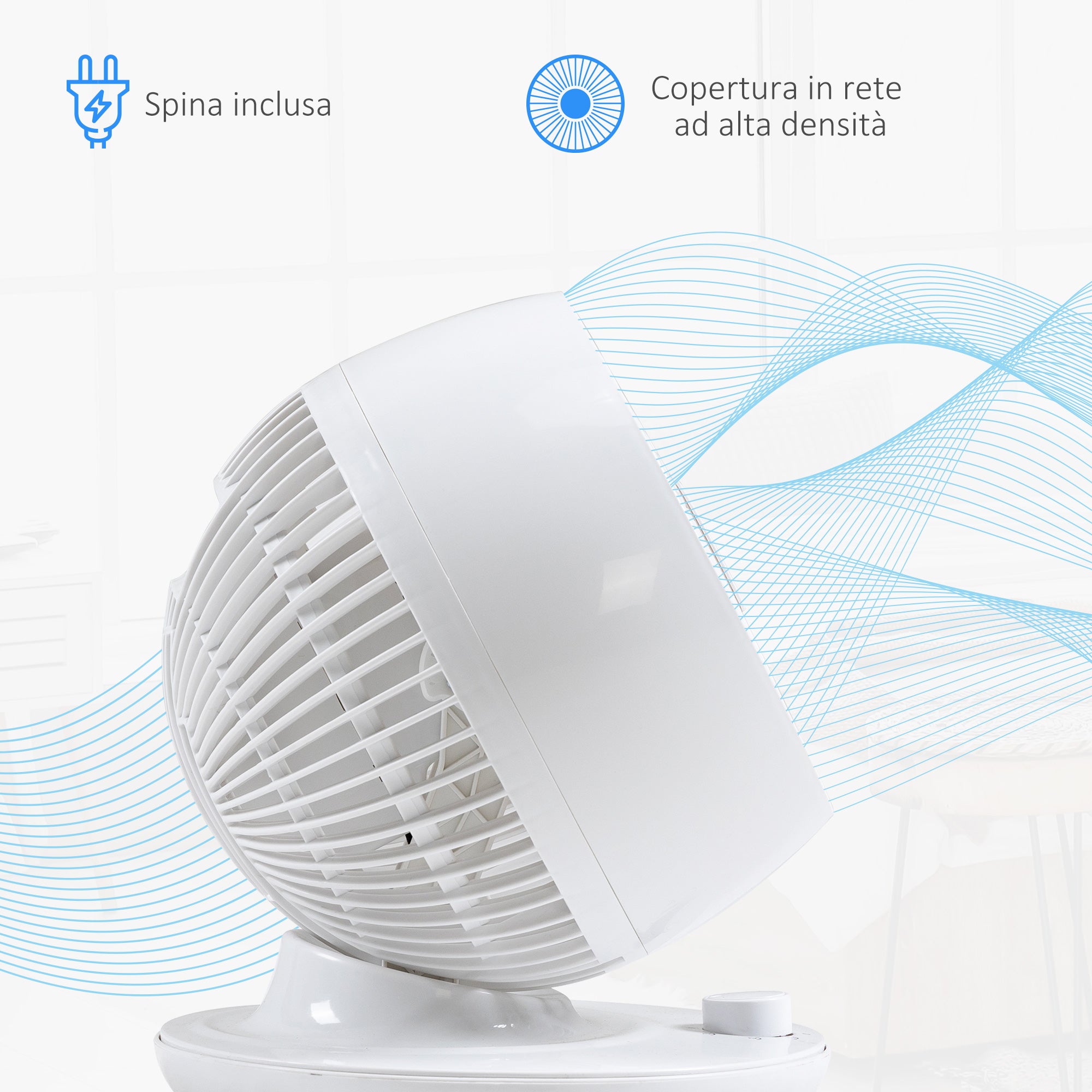 3-Speed Table Fan, 70° Oscillation and 90° Tilt, 27x27x34cm, Black and White