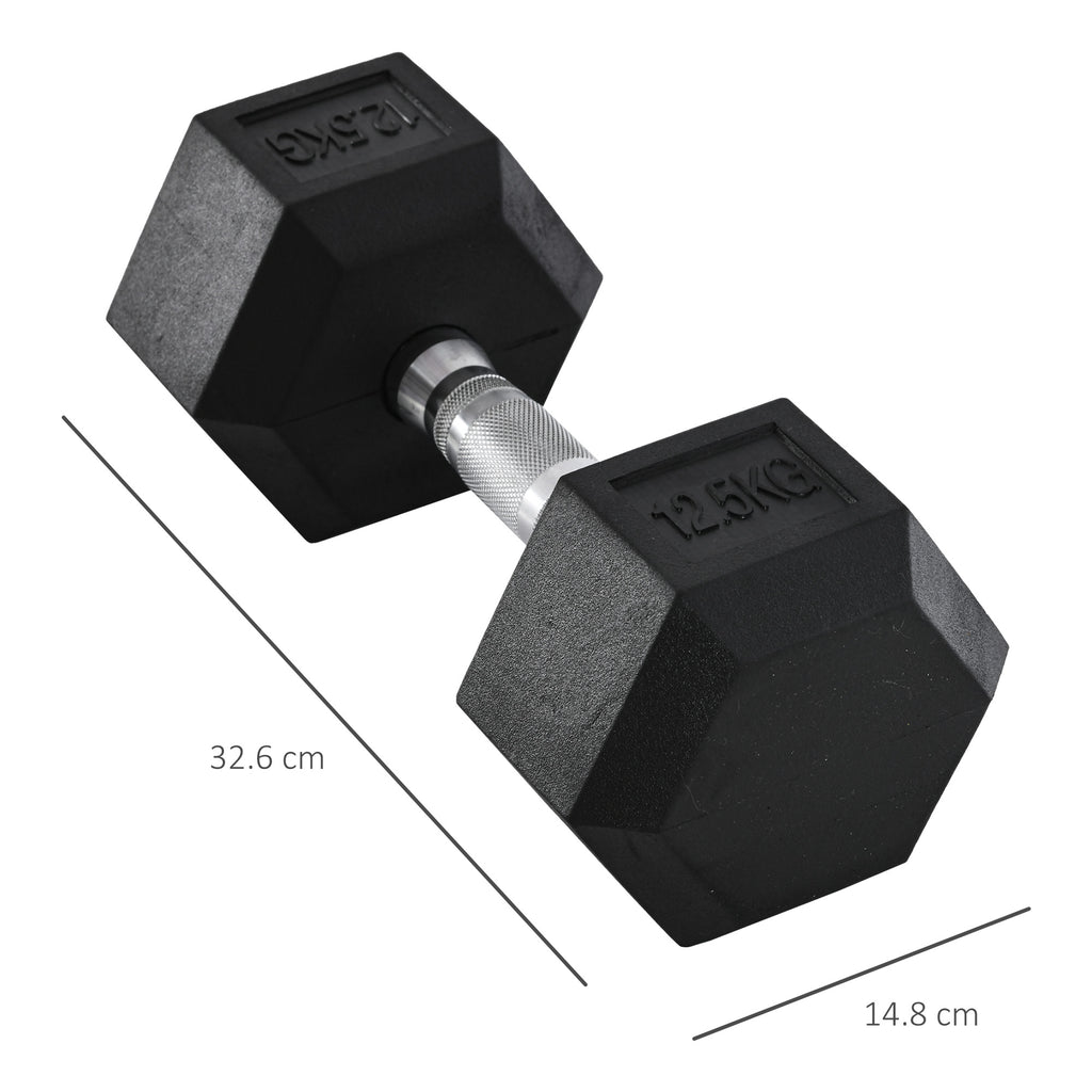12.5kg Hex Single Dumbbell with Non-Slip Knurled Grip, Black