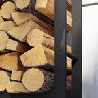 Outdoor and Indoor Firewood Rack with Wheels, Steel Firewood Shed with 0.43m³ Capacity, 120x32x151cm, Black