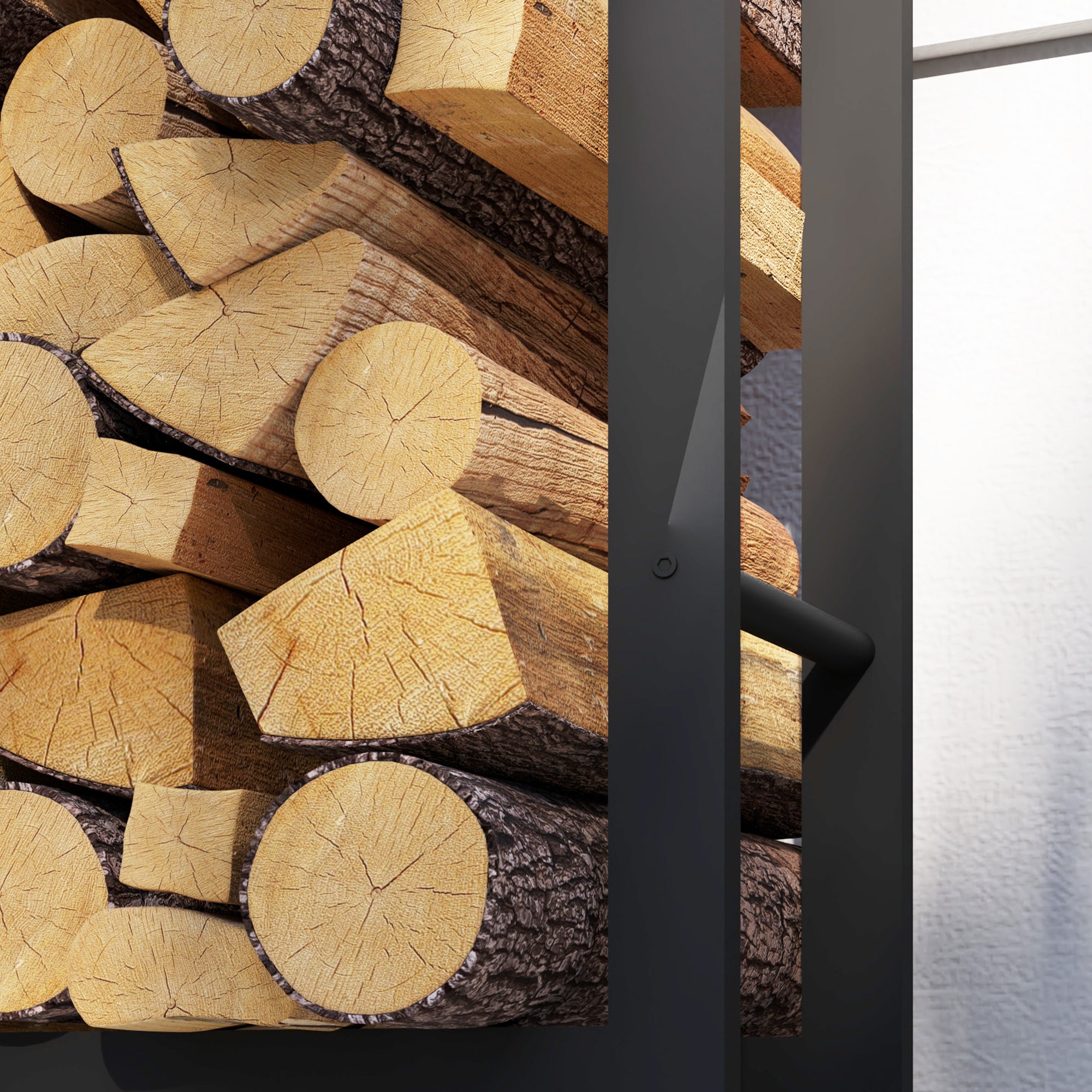 Outdoor and Indoor Firewood Rack with Wheels, Steel Firewood Shed with 0.43m³ Capacity, 120x32x151cm, Black