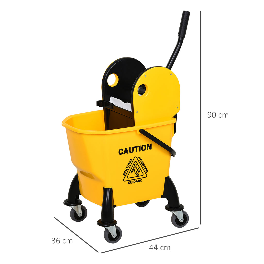 Professional Floor Mop Bucket with Manual Wringer, 4 Wheels and Metal Handle, Yellow
