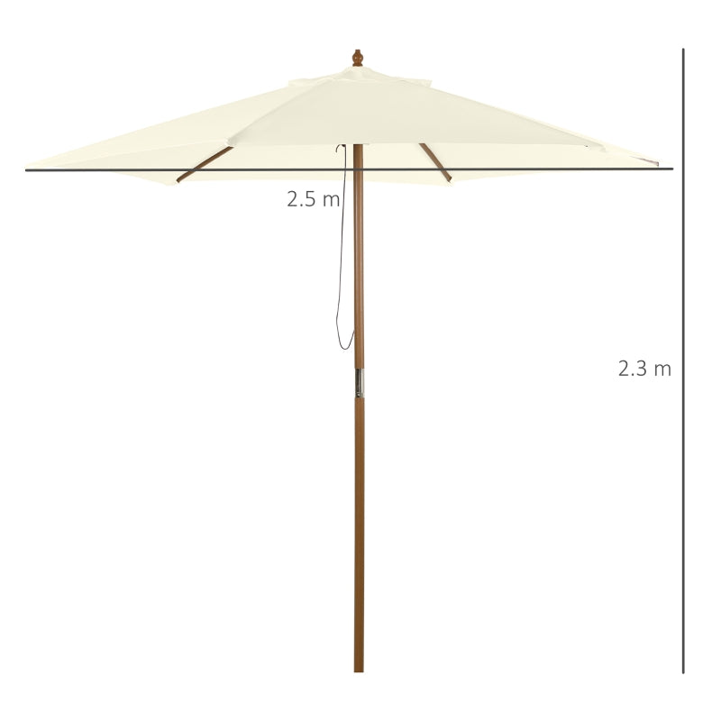 2.5x2.3 m 6-Rib Garden Umbrella, Wood and Polyester, Cream White - Borge' Group Limited