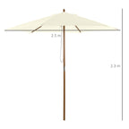 2.5x2.3 m 6-Rib Garden Umbrella, Wood and Polyester, Cream White - Borge' Group Limited