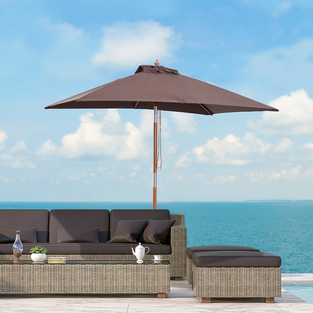 Tilting Rectangular Umbrella 2x1.5 m with 6 Ribs and Rope Opening, in Bamboo and Coffee Polyester