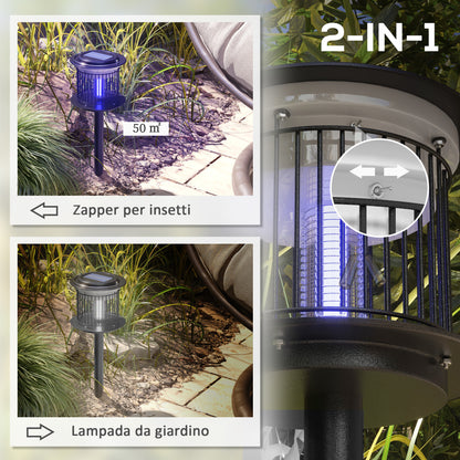 Outsunny Set of 2 2 in 1 Outdoor Mosquito Repellent Lamps with LED and UV Light, Solar and USB Recharge, Black