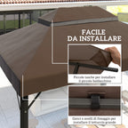 Outsunny 3x4m 2-Tier Garden Gazebo Cover in 600D Oxford Fabric with Drainage Holes, Coffee