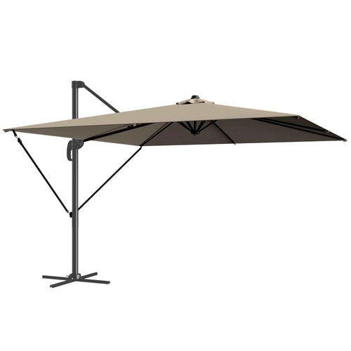 Outsunny 3x3m Off-Center Garden Umbrella with Cross Base and Cover, Aluminum, Khaki