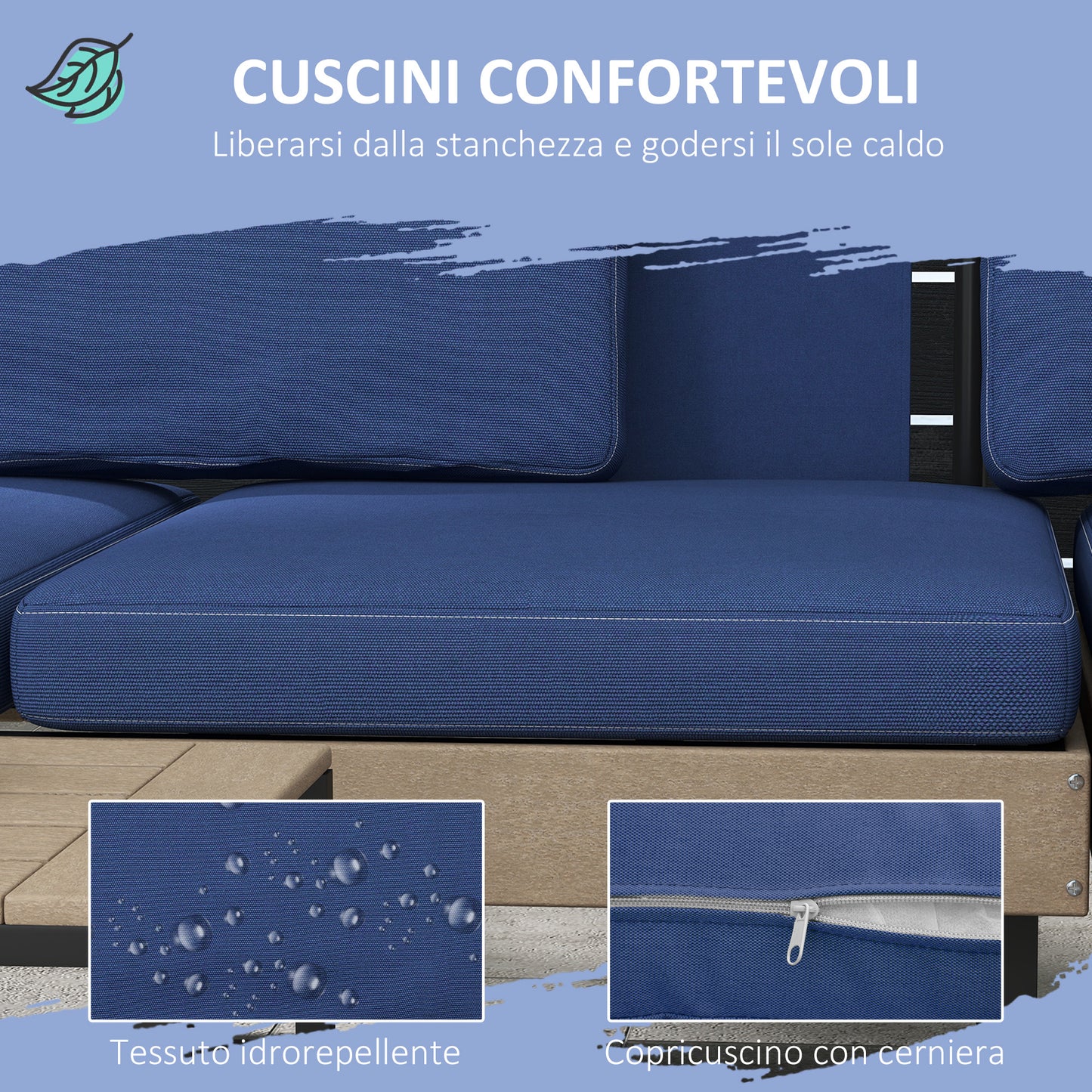 Elegant Garden Outdoor Garden furniture: Blue Corner Sofa & Steel Coffee Table - Borgè