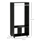 Coat Stand with Aluminum Bar and 2 Open Shelves, Chipboard, 60x40x128 cm, Black