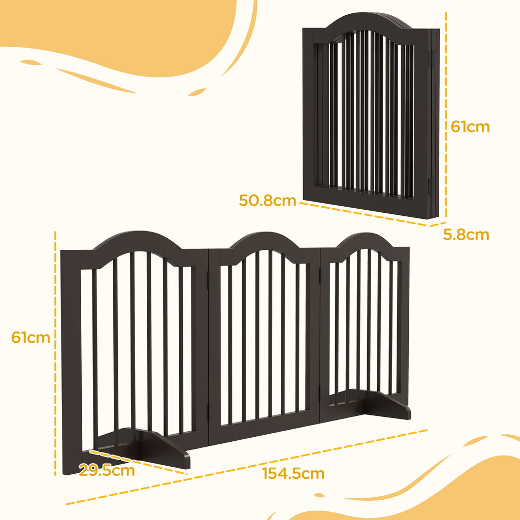 3-Section Folding Wooden Dog Gate, 154.5x29.5x61cm, Coffee