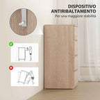 HOMCOM 4-Drawer Wooden Chest of Drawers with Metal Rails and Grooved Handles, 60x40x80 cm, Beech Color