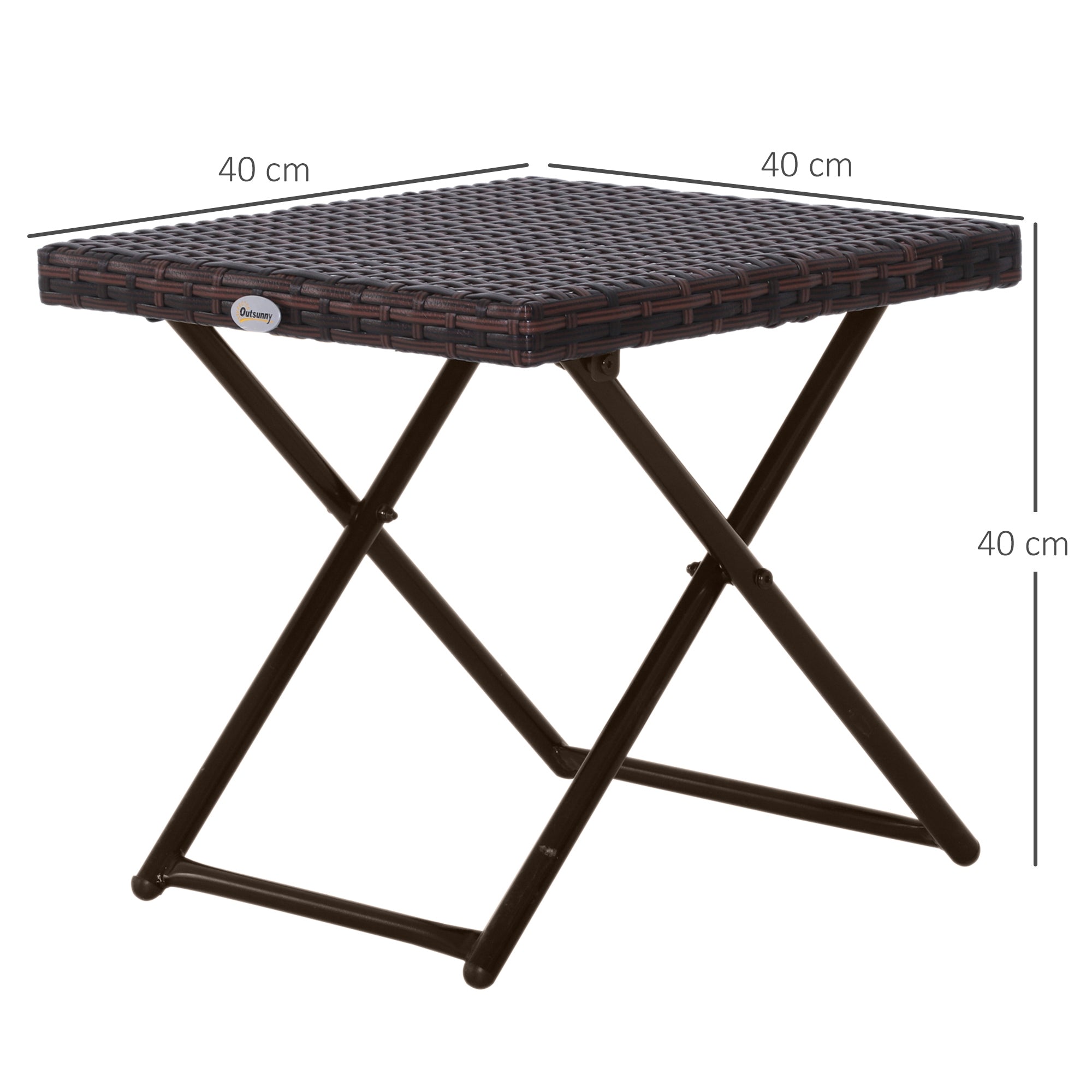 Folding Garden Table in Synthetic Rattan and Steel, Space-Saving Balcony Table, 40x40x40cm, Brown