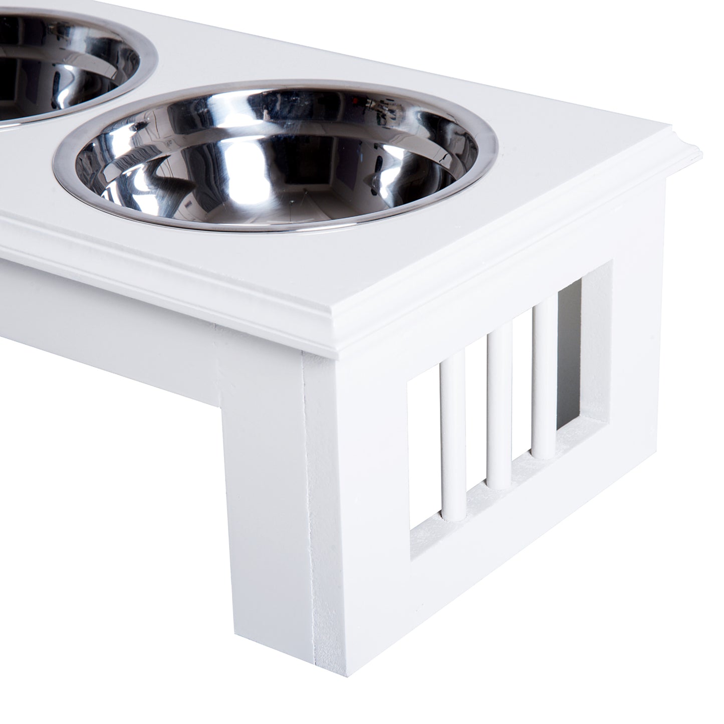 Pawhut Stainless Steel Raised Dog Bowl, MDF Wooden Base, with 2 Plates, 44x24x15cm - Borgè