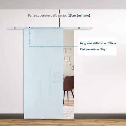 Sliding door in frosted glass with aluminum track for bathroom kitchen study glass 205cm - Borgè