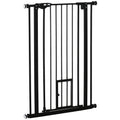 Adjustable Dog Gate with Small Door and Automatic Closure, 74-80x104cm, Black