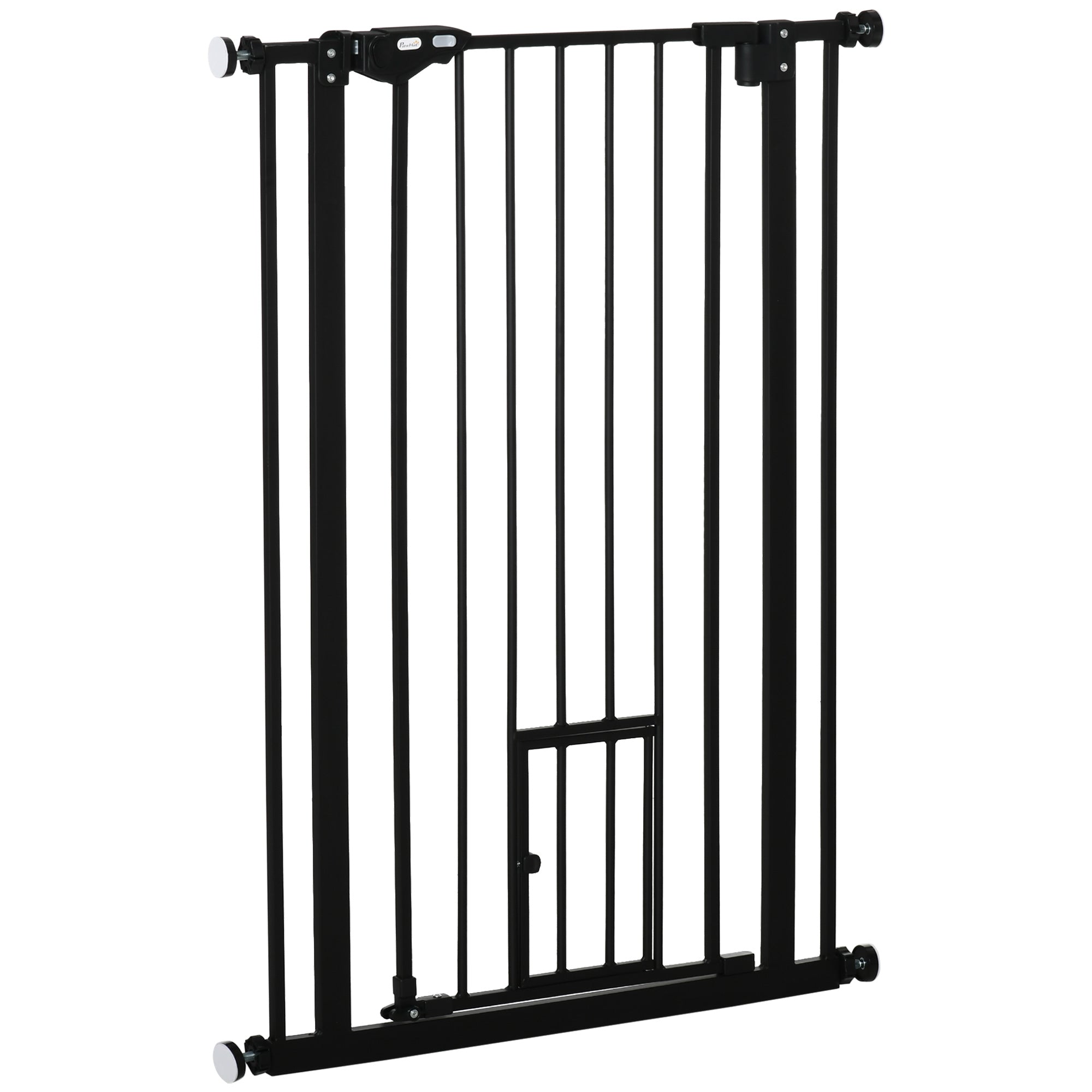 Adjustable Dog Gate with Small Door and Automatic Closure, 74-80x104cm, Black