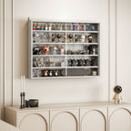 HOMCOM 4-Tier Adjustable Wooden Collectibles Display Cabinet with Glass Doors, 80x9.5x60 cm, Grey