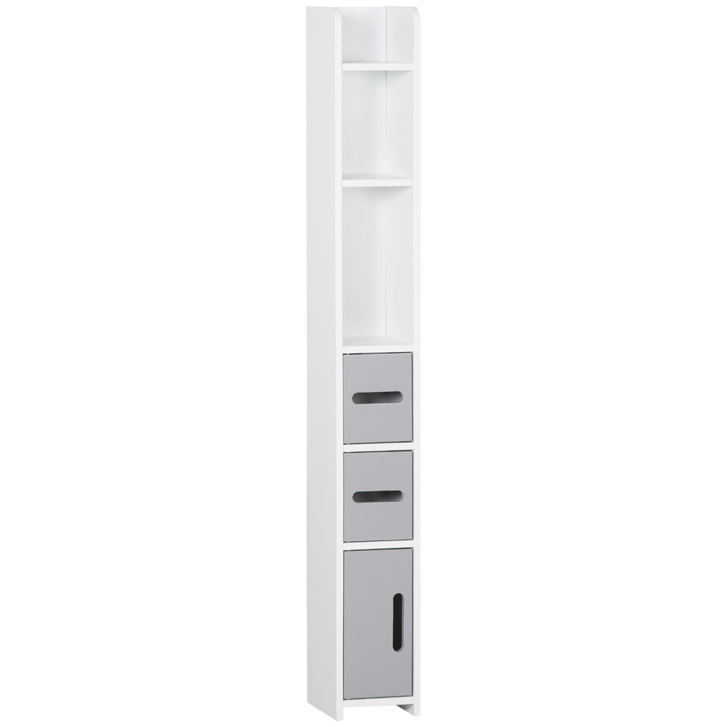 kleankin Bathroom Column with Shelves and Cabinets, Space-Saving Tall Wooden Cabinet 15x17x120cm, White and Grey