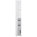 kleankin Bathroom Column with Shelves and Cabinets, Space-Saving Tall Wooden Cabinet 15x17x120cm, White and Grey