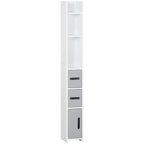 kleankin Bathroom Column with Shelves and Cabinets, Space-Saving Tall Wooden Cabinet 15x17x120cm, White and Grey