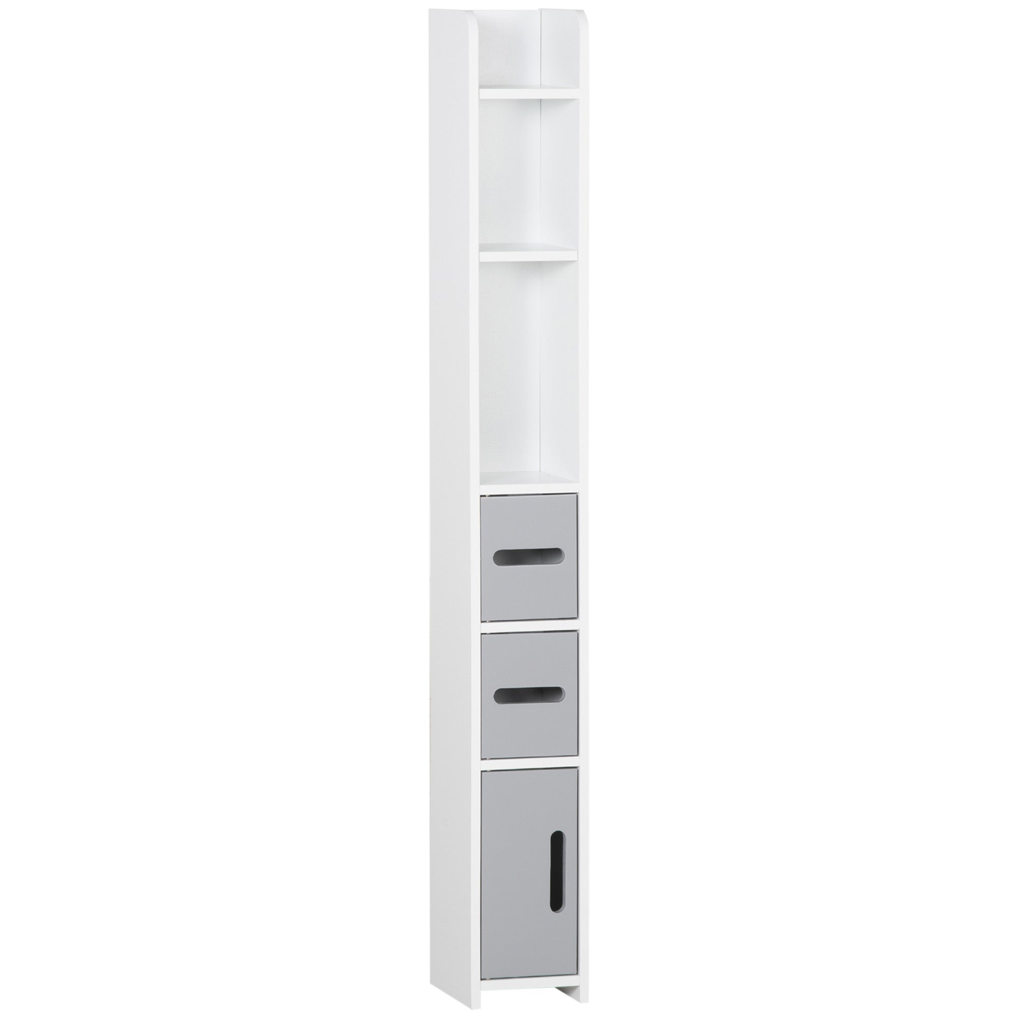 kleankin Bathroom Column with Shelves and Cabinets, Space-Saving Tall Wooden Cabinet 15x17x120cm, White and Grey