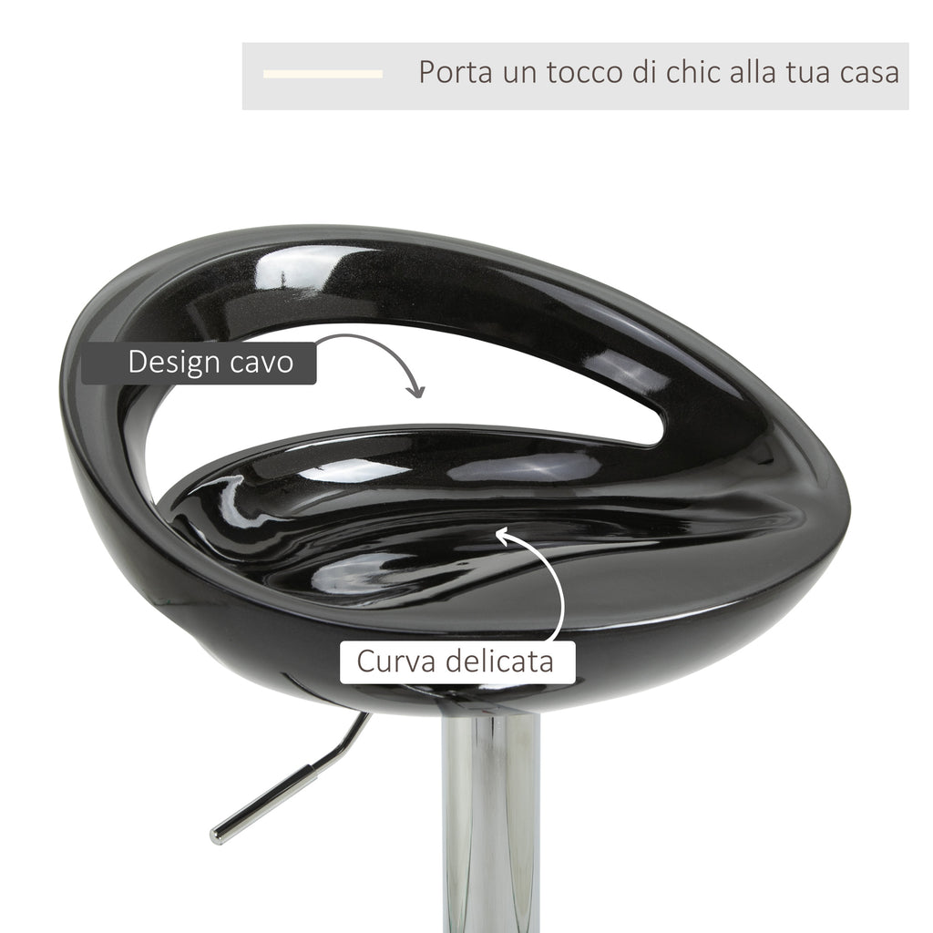 Homcom Set 2 swivel tall bar stools with back and footrest, adjustable height base in steel sitting in black ABS, for dining room and kitchen, 46x41x76-96cm - Borgè