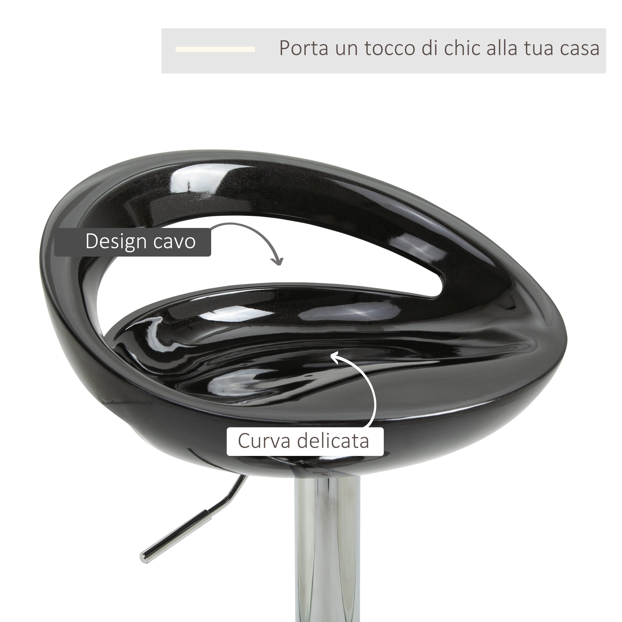 Homcom Set 2 swivel tall bar stools with back and footrest, adjustable height base in steel sitting in black ABS, for dining room and kitchen, 46x41x76-96cm - Borgè