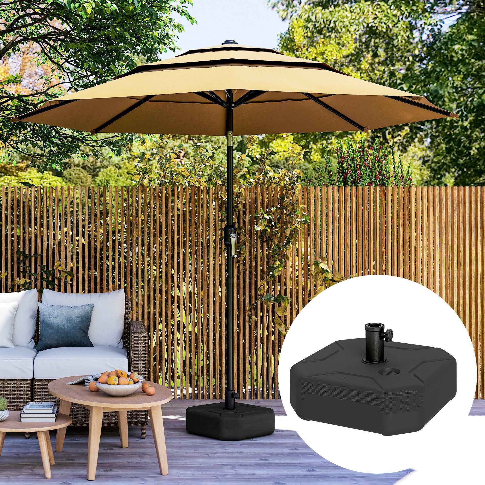 Outsunny Square Umbrella Base Fillable with Sand or Water up to 25kg, Black