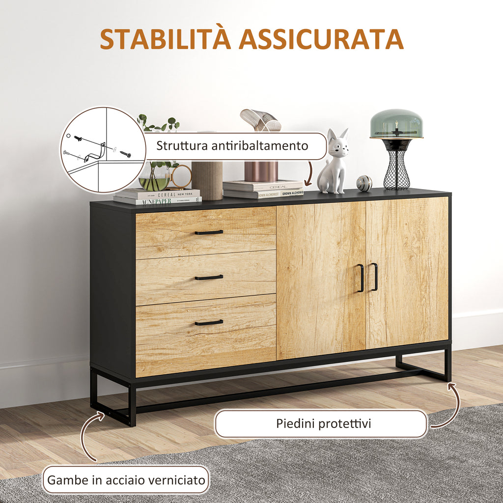 Modern Sideboard with 3 Drawers and a Kitchen Cabinet 2 Soft-Close Doors with Adjustable Shelf