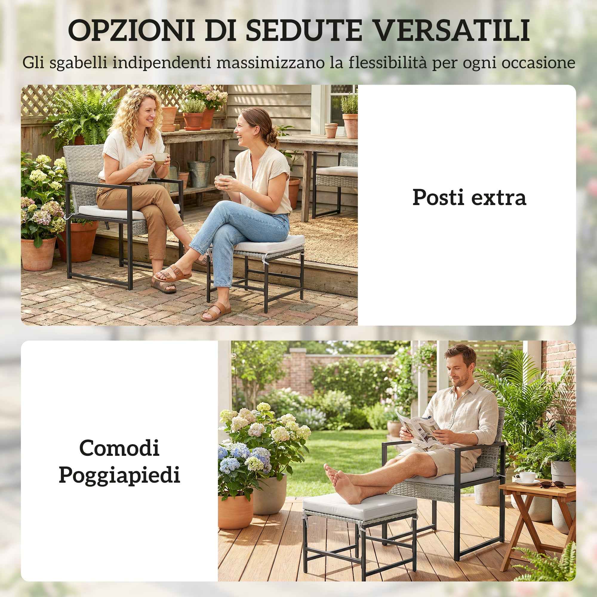 Outsunny 11-Piece Patio Dining Set, Outdoor Furniture with 6 Armchairs, 4 Ottomans, Grey