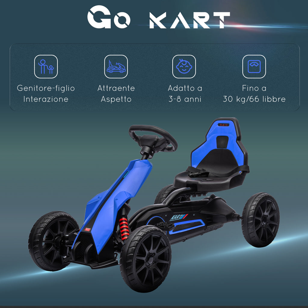Pedal Go Kart for Kids Ages 3-8 with Adjustable Seat and EVA Wheels, 100x58x58.5 cm, Blue