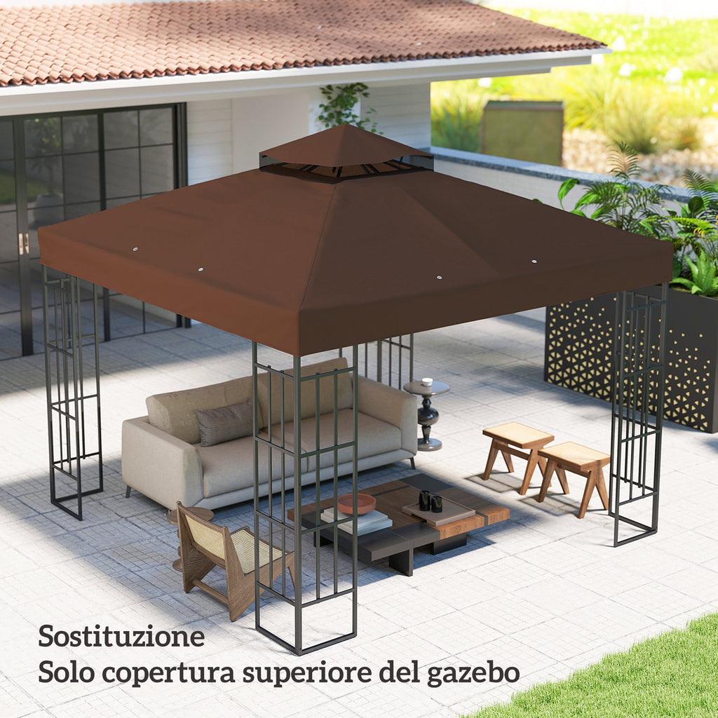 Outsunny 3x3m UPF30+ 2-Tier Coffee Polyester Garden Gazebo Cover