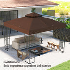 Outsunny 3x3m UPF30+ 2-Tier Coffee Polyester Garden Gazebo Cover