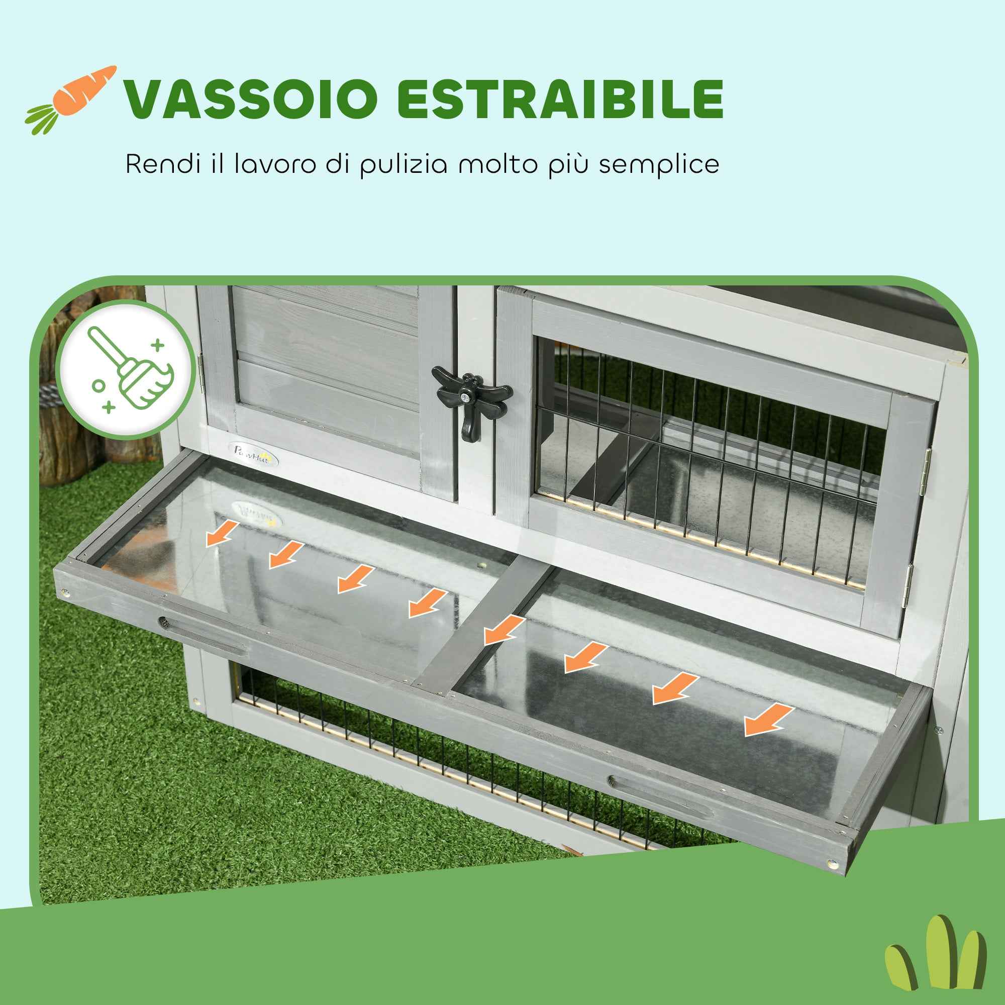 PawHut Outdoor Rabbit Hutch with Ramp, Opening Roof and Tray, Made of Fir Wood, 150x52x68 cm, Light Grey