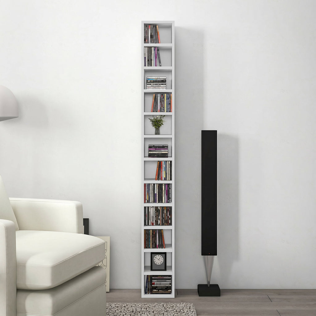 HOMCOM 12-Tier CD Storage Cabinet for 204 CDs, MDF and Chipboard, 21x20x175 cm, White