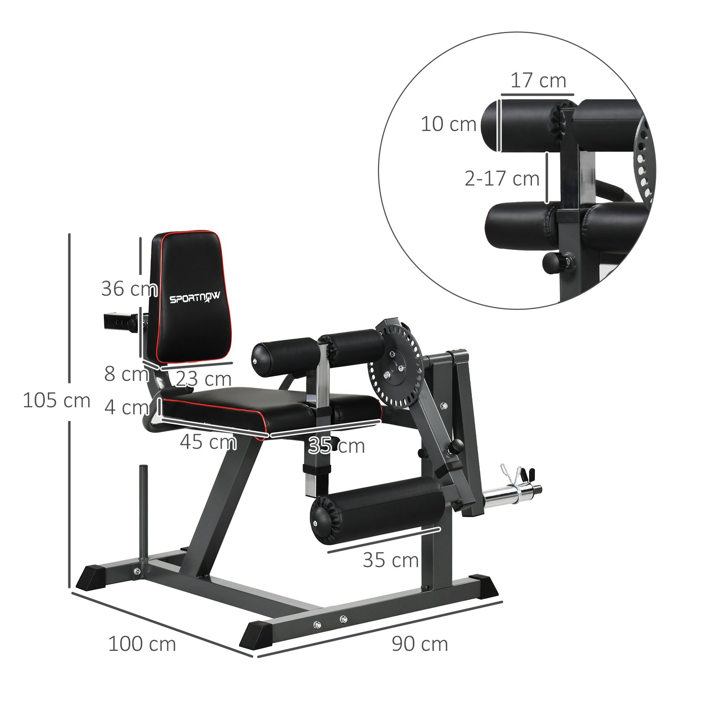 SPORTNOW Calf Machine with Adjustable Backrest and Pads, in Steel, Plastic and EVA, 100x90x105 cm, Gray and Black