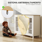 Kitchen Cabinet with 2 Drawers and 3 Cupboards, Glass Doors and Adjustable Shelves, 120x40x90 cm, White and Oak