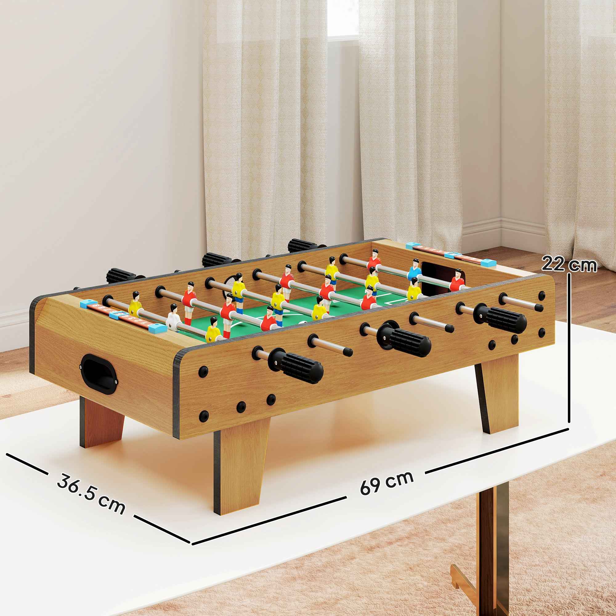 HOMCOM Folding Table Football for Adults and Children with 2 Balls and Scoreboard, Made of Wood, 69x36.5x22 cm, Wood Color