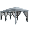 Outsunny 6x3m Folding Garden Gazebo with 6 Mosquito Nets and Button, Steel and Polyester, Grey