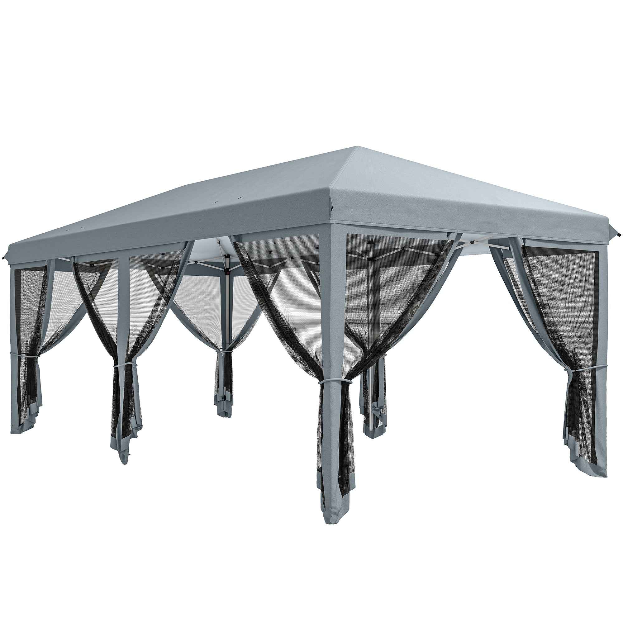 Outsunny 6x3m Folding Garden Gazebo with 6 Mosquito Nets and Button, Steel and Polyester, Grey
