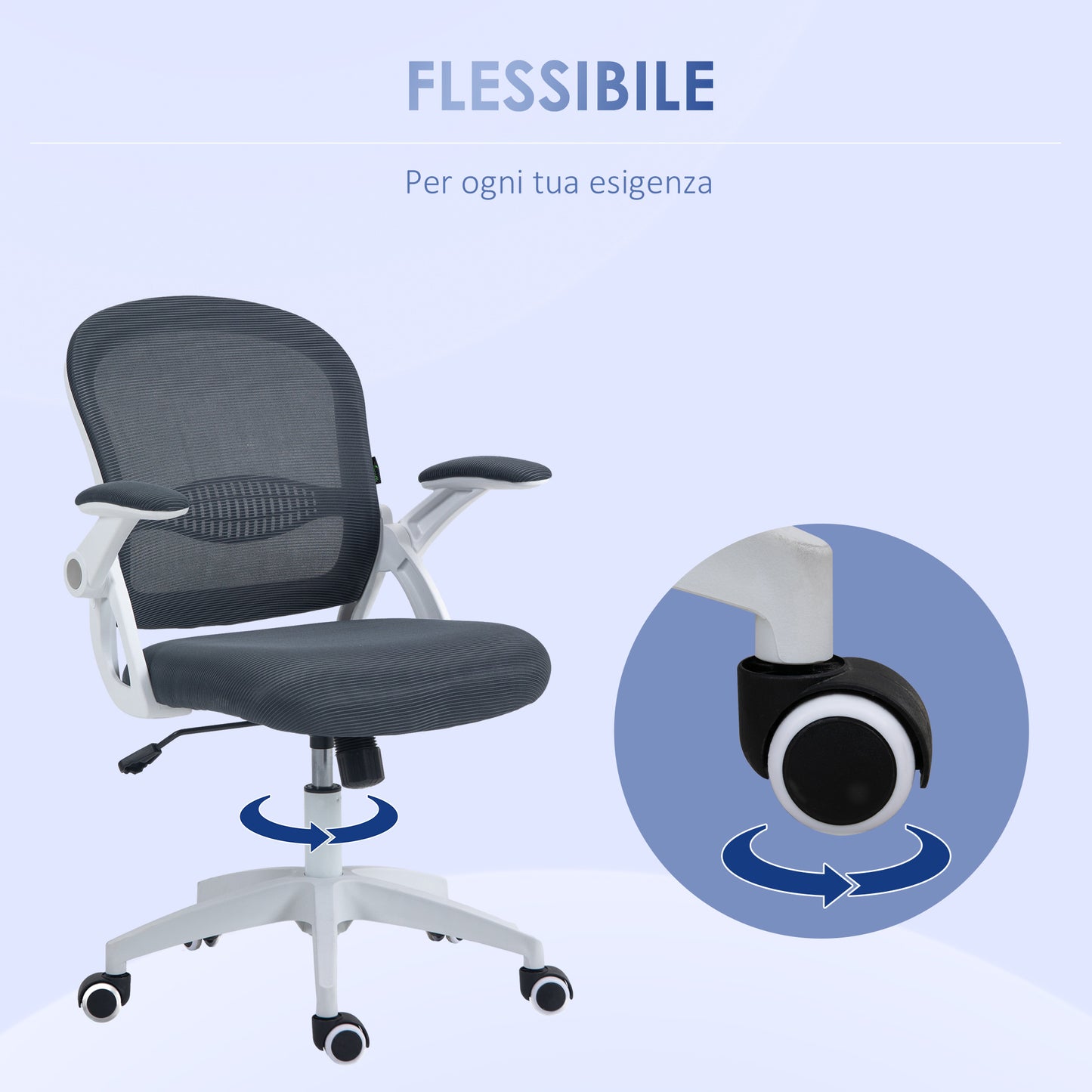 Ergonomic Office Chair with Mesh Backrest and Adjustable Height, 65.5x61.5x88-97.5cm, Gray - Borgè