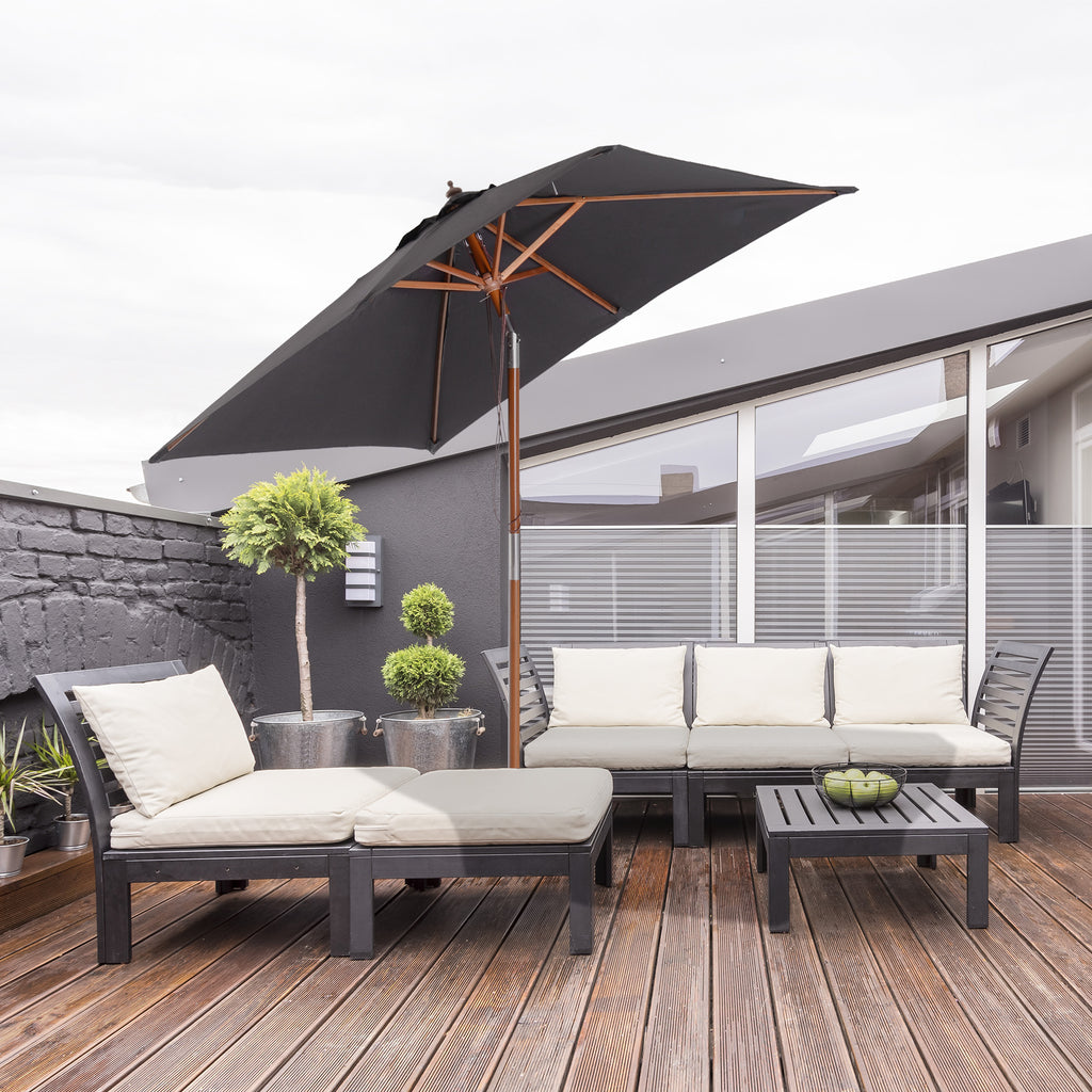 Outsunny 2x1.5m Tilting Garden Umbrella with 6 Ribs and Fir Wood Pole, Dark Grey