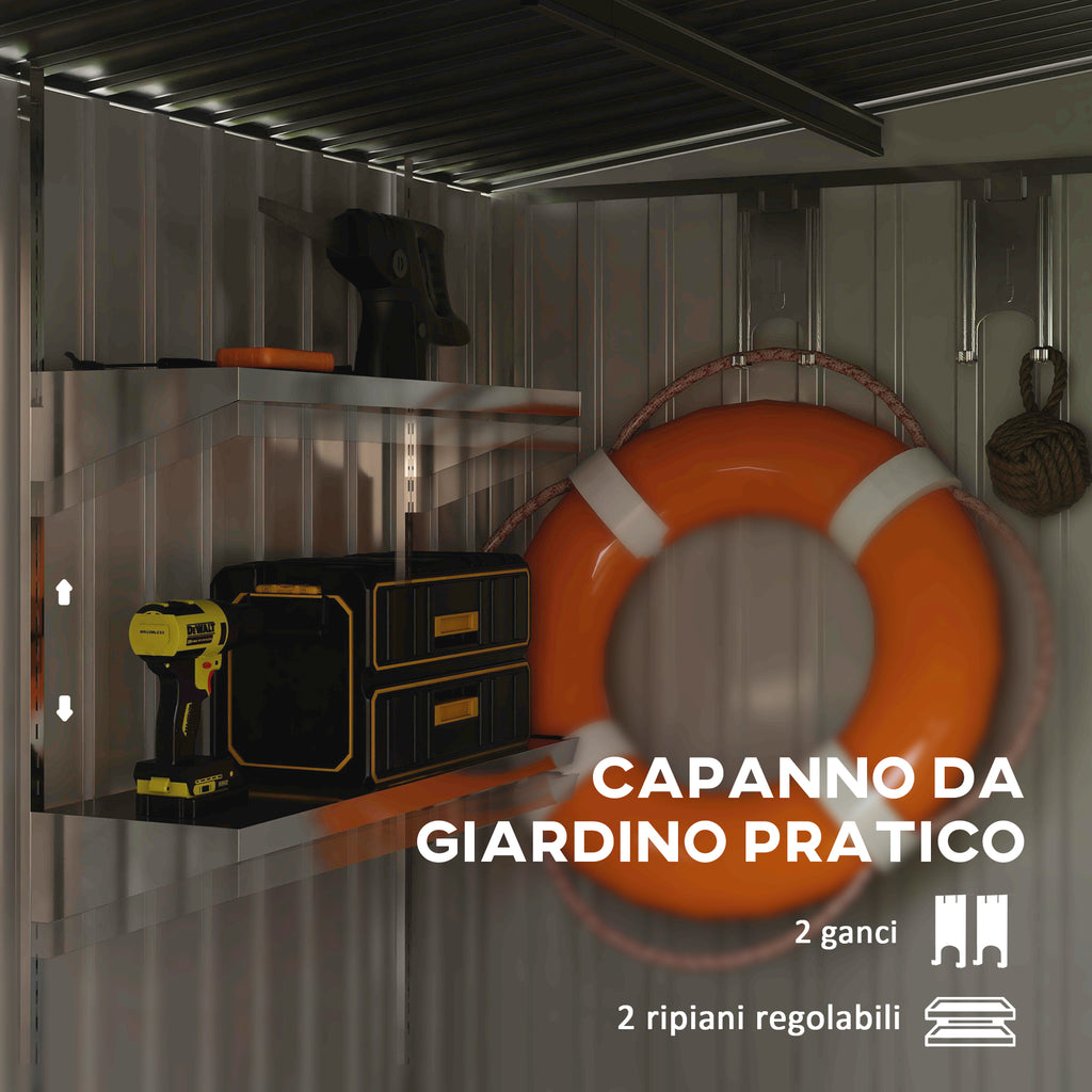 Metal Tool Shed 1.5x2m with Base, Sliding Door and Sloping Roof, White