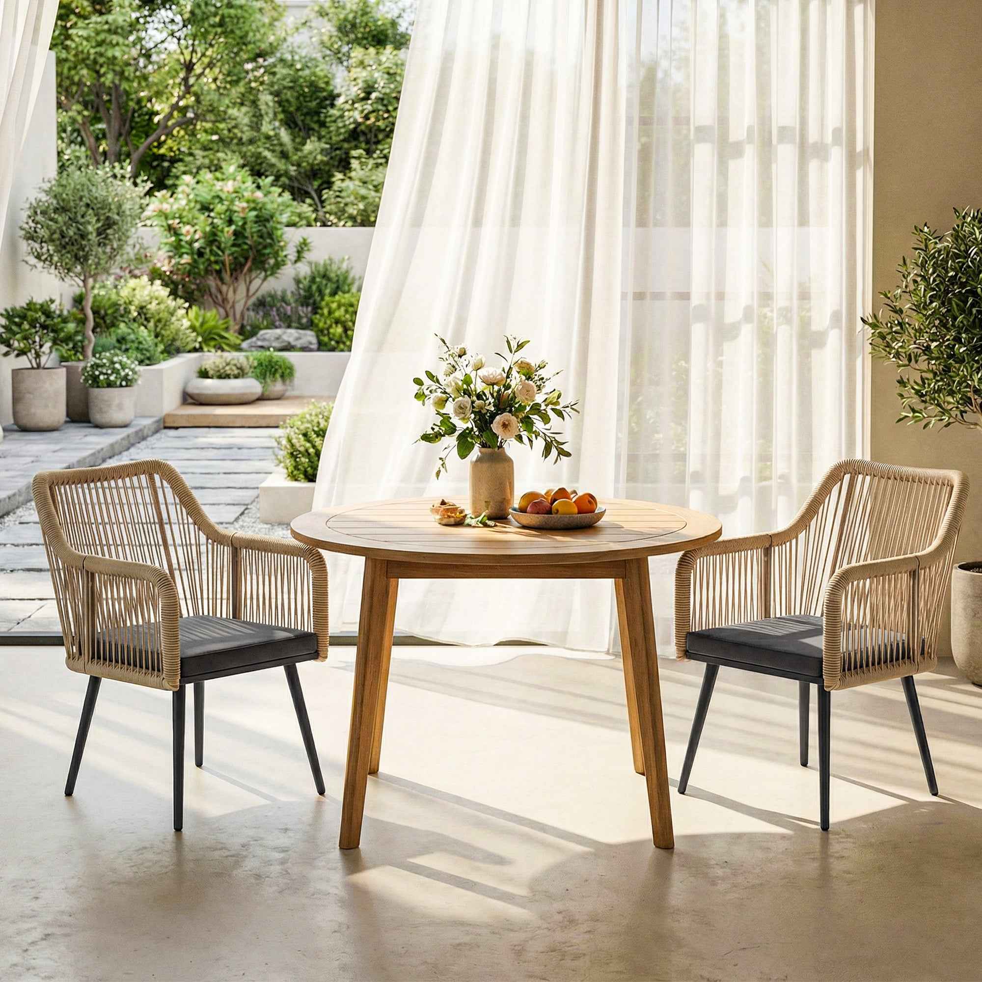 Outsunny Set of 2 Garden Chairs with Cushions and Armrests, in Steel and PE Rattan, 54x65x80 cm, Dark Grey