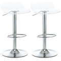 Set of 2 Bar Stools with Adjustable Height, Swivel Seat and Footrest, Metal and Acrylic, Transparent