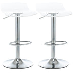 Set of 2 Bar Stools with Adjustable Height, Swivel Seat and Footrest, Metal and Acrylic, Transparent