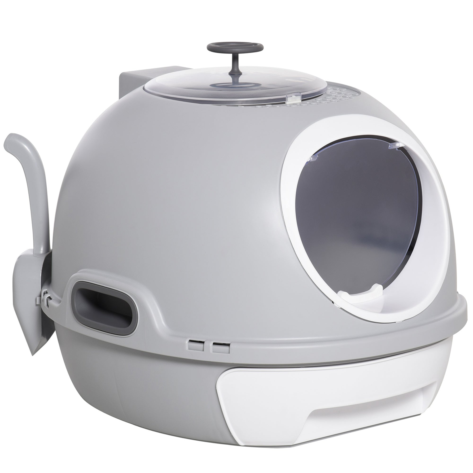 Enclosed Cat Litter Box with Removable Tray, 2 Entrances and Scoop, 47x55x44 cm, Grey