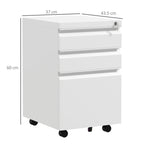 3 -drawer office cabinet with adjustable bar and tray, in steel, 37x43.5x60 cm, white, white - Borgè